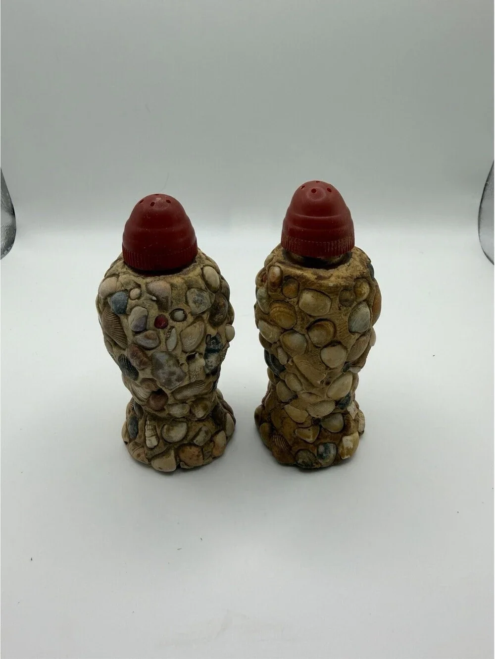Vintage Florida Seashell Covered Glass Salt & Pepper Shakers Beach Retro